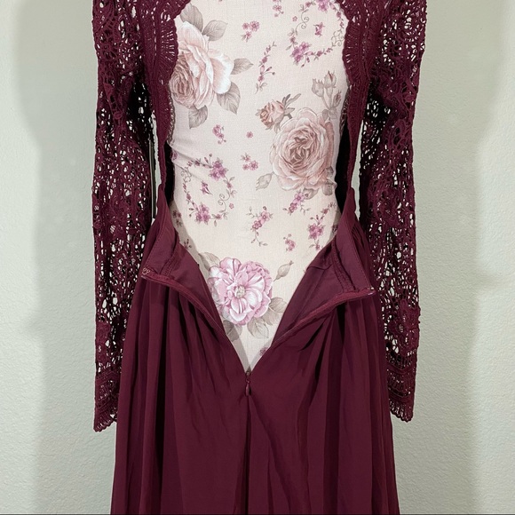 Lulus Awaken My Love Burgundy Awaken My Love Burgundy Long Sleeve Lace Maxi  Dress